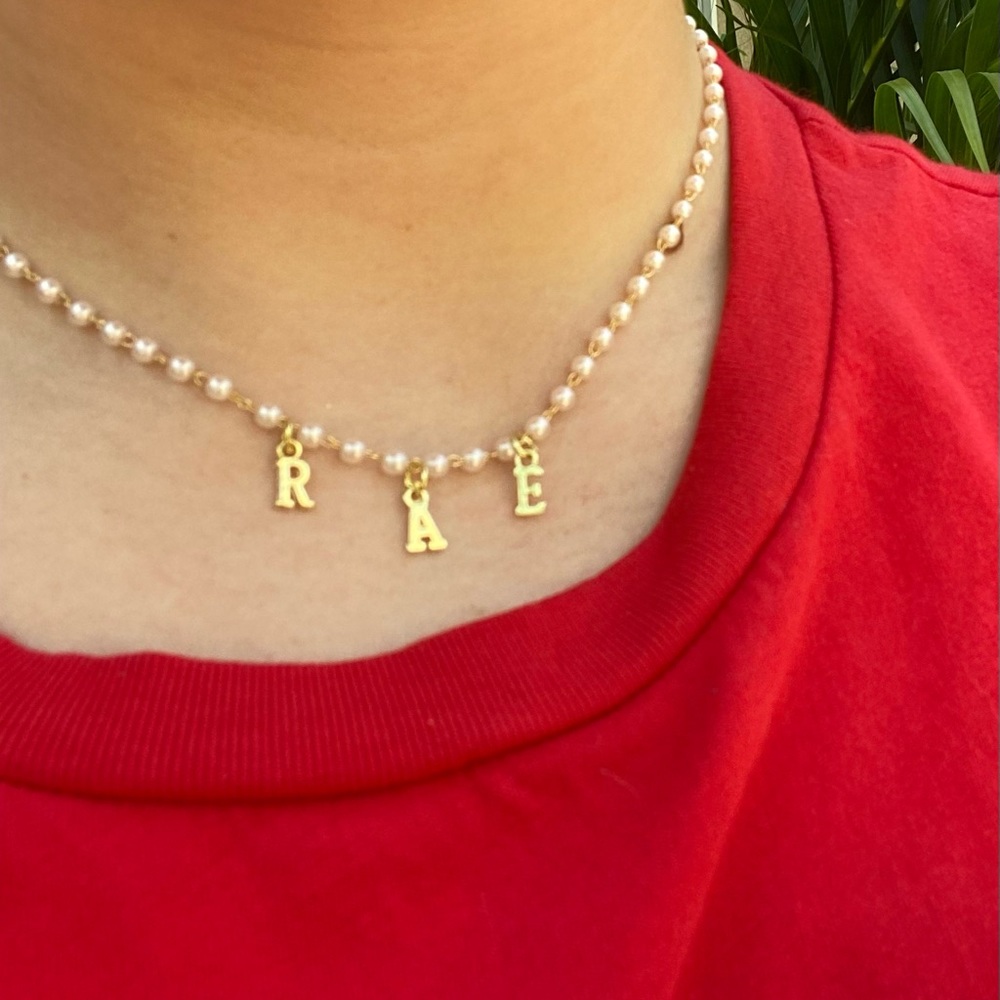 Personalized charm pearl necklace